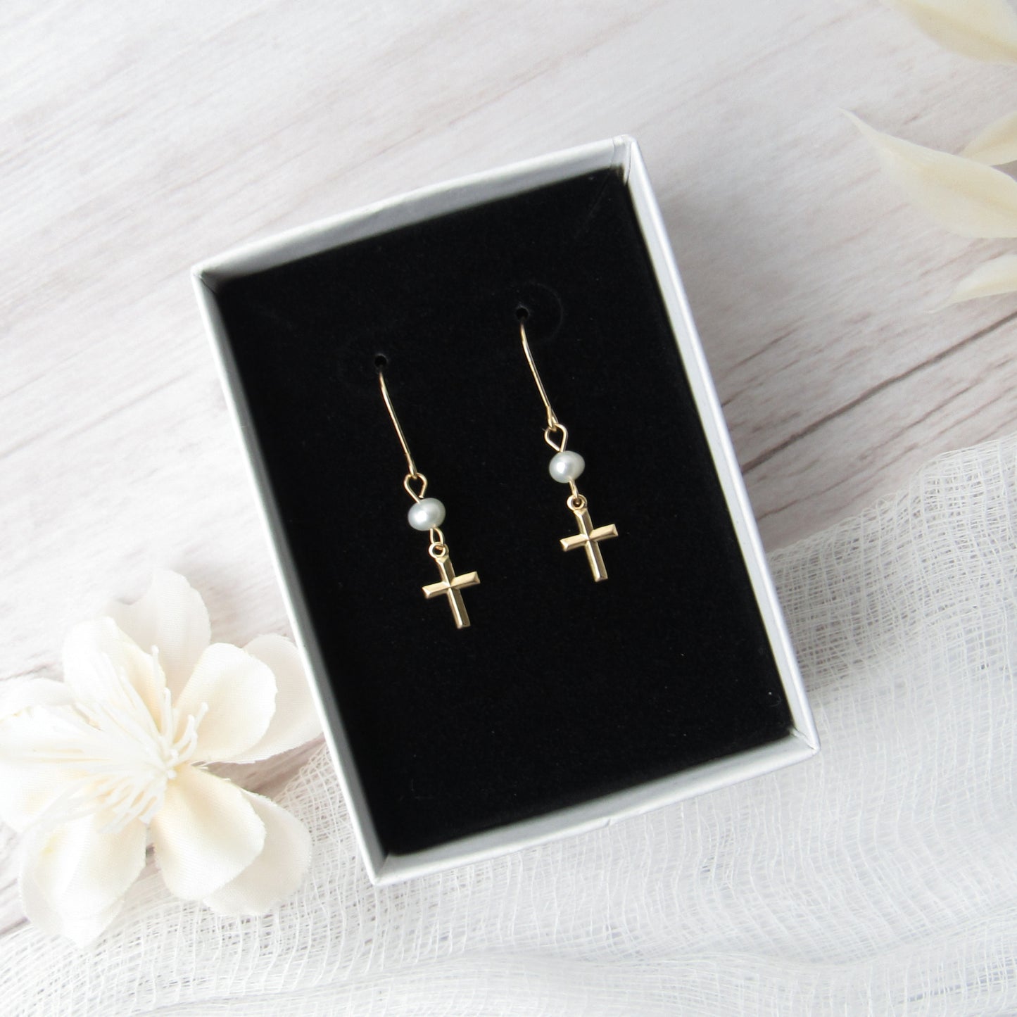 Tiny Gold Cross Earrings