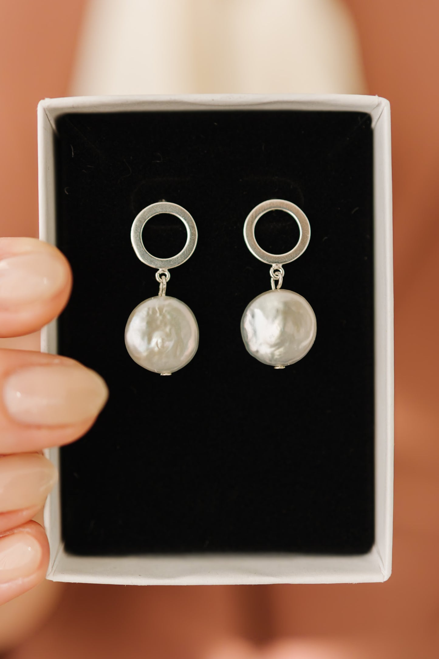 Coin Pearl Stud Dangle Earrings