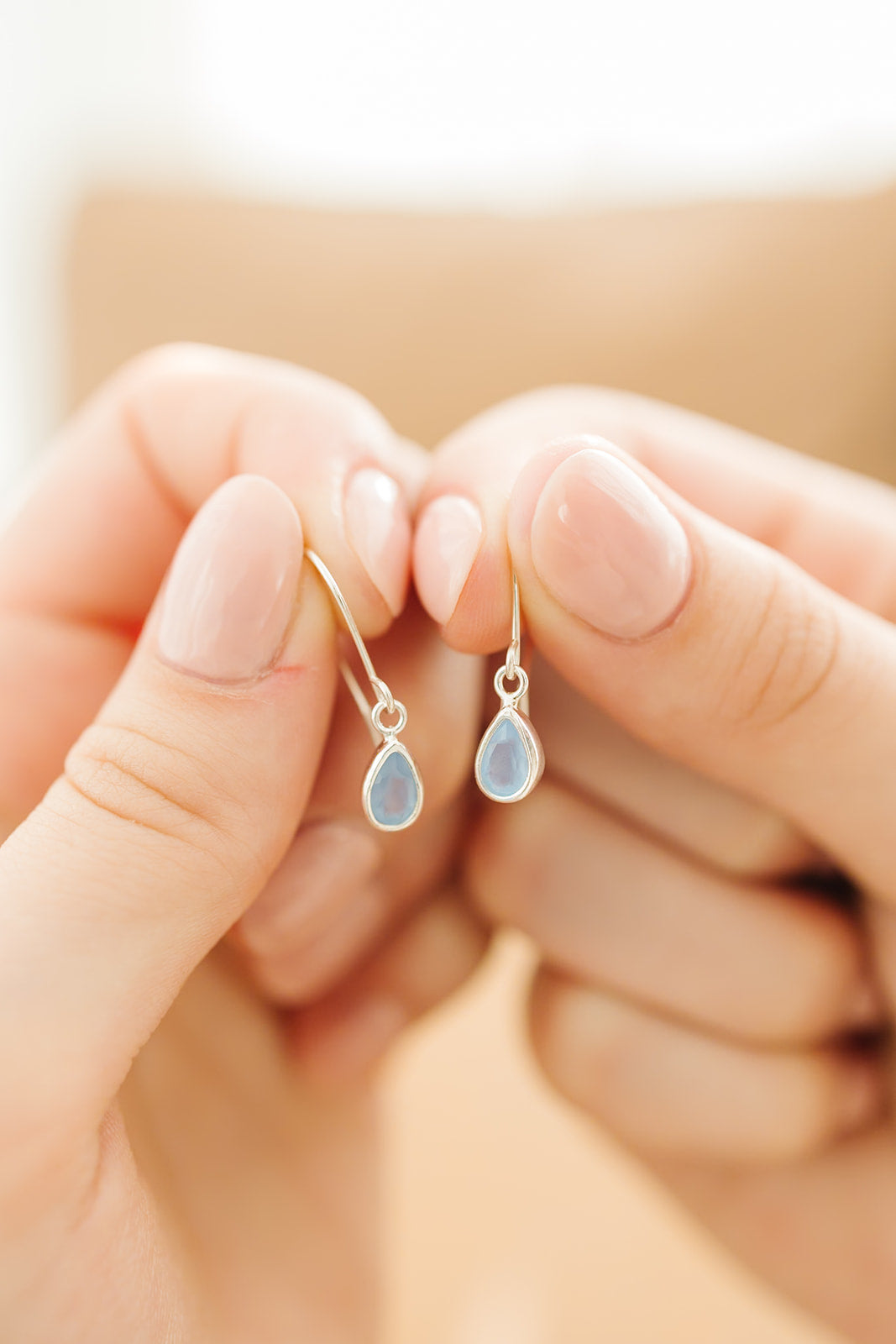 Tiny Blue Chalcedony Teardrop Earrings