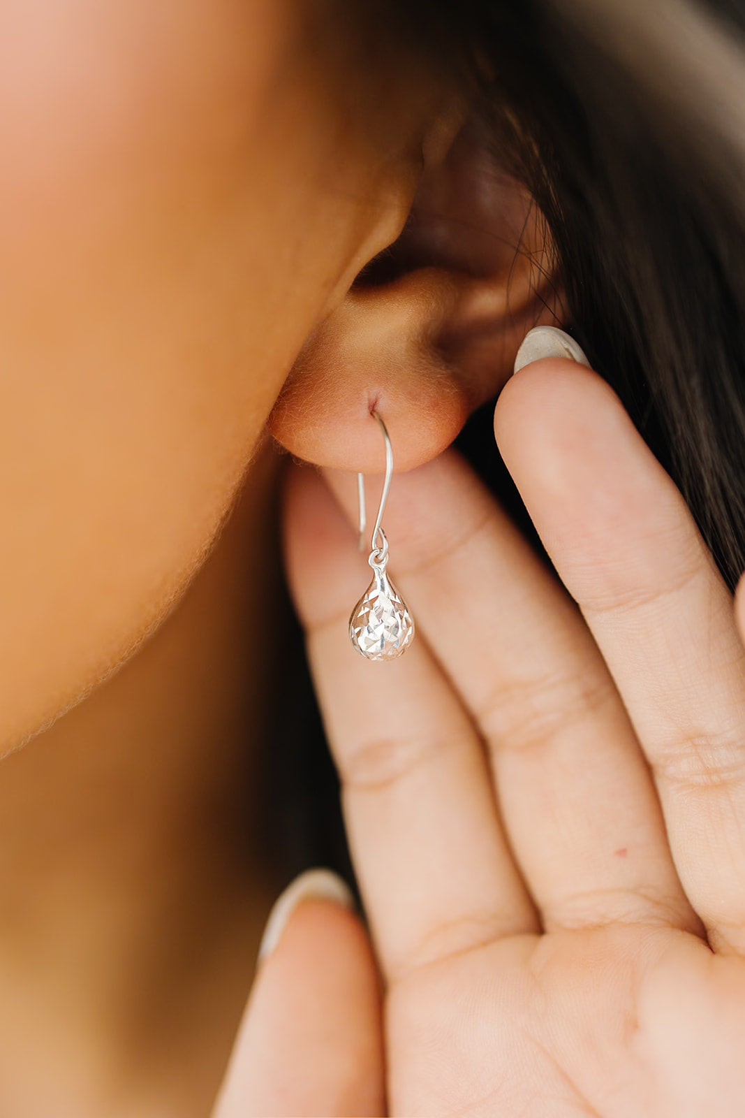 Tiny Faceted Silver Teardrop Earrings