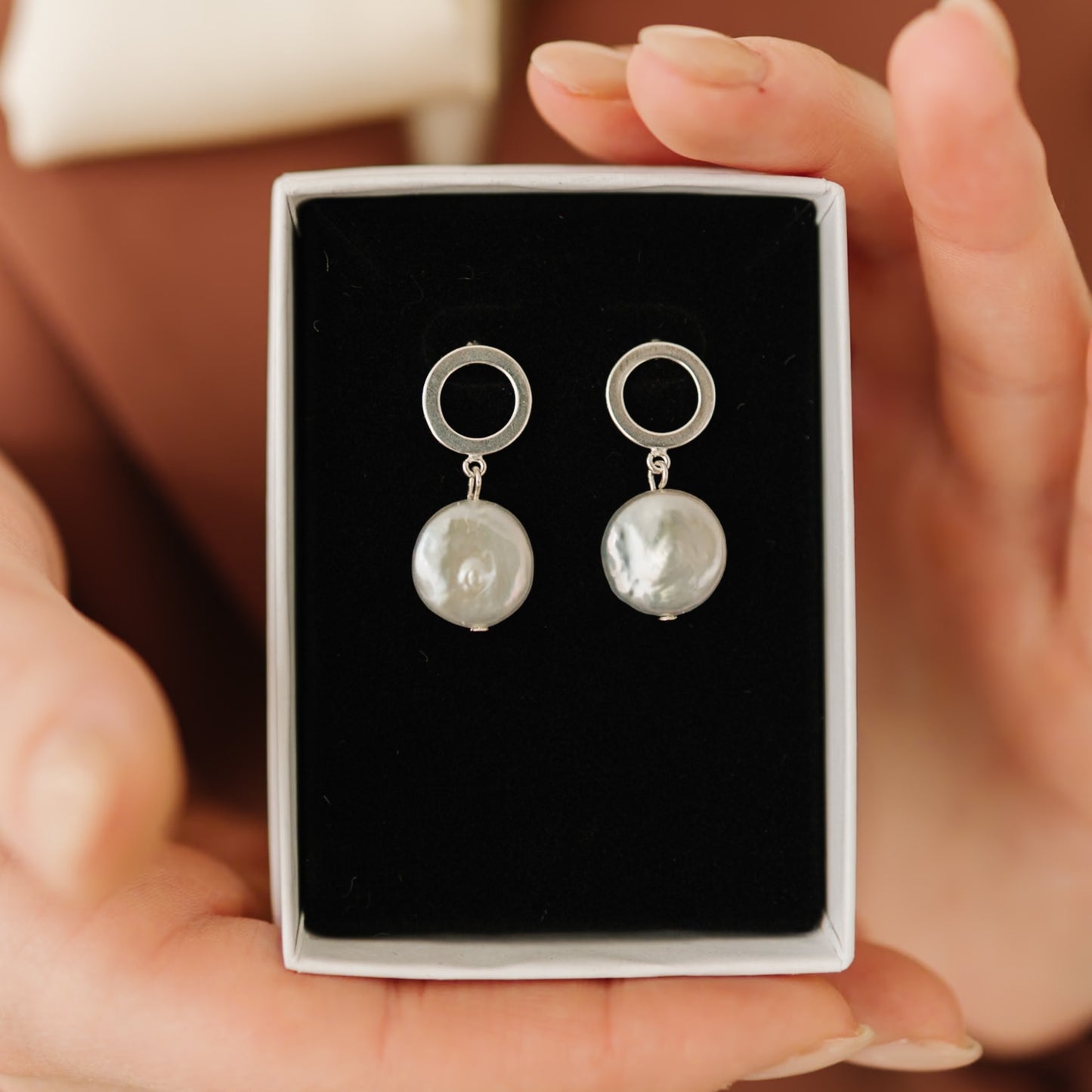 Coin Pearl Stud Dangle Earrings