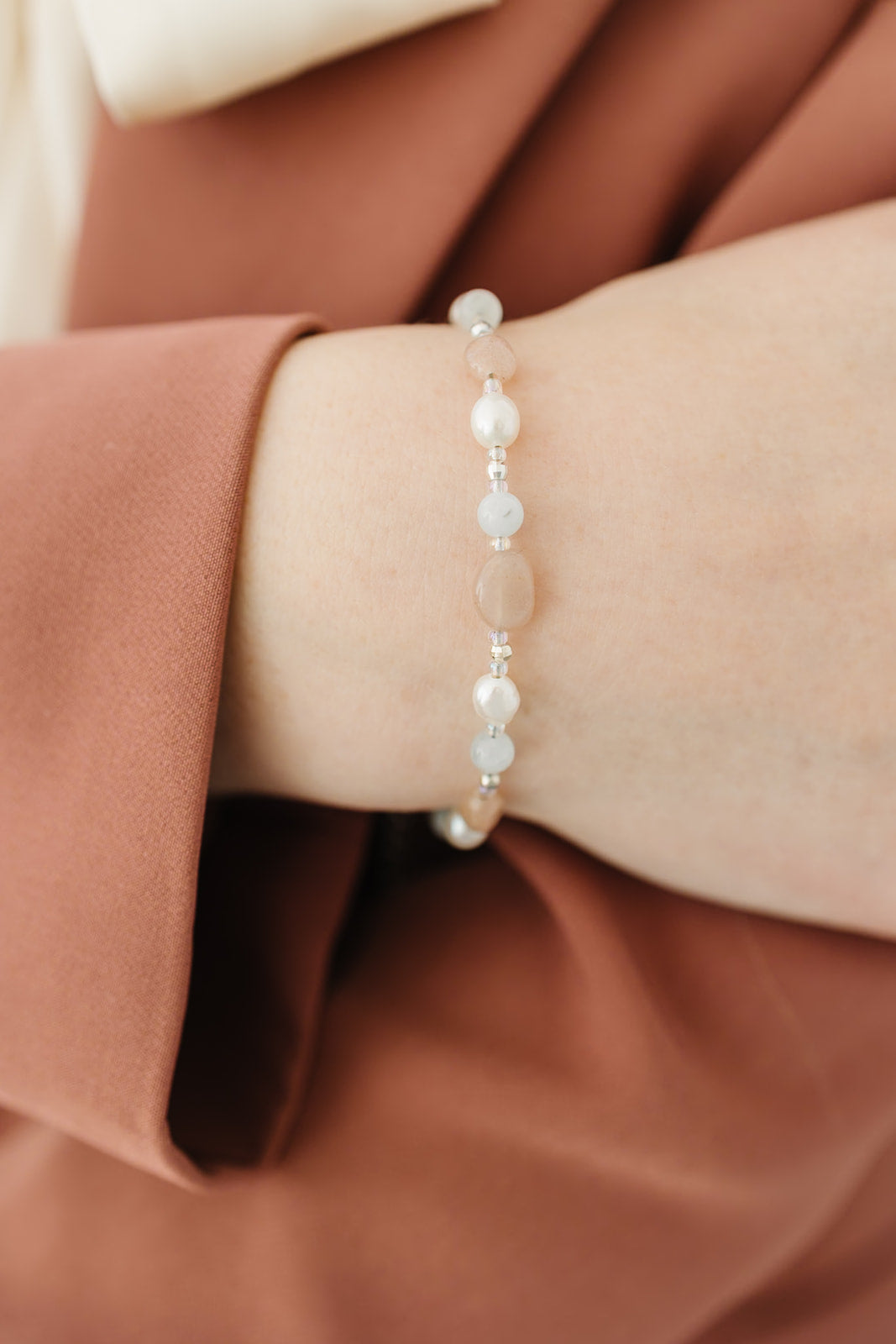 Tiny Moonstone and Freshwater Pearl Bracelet