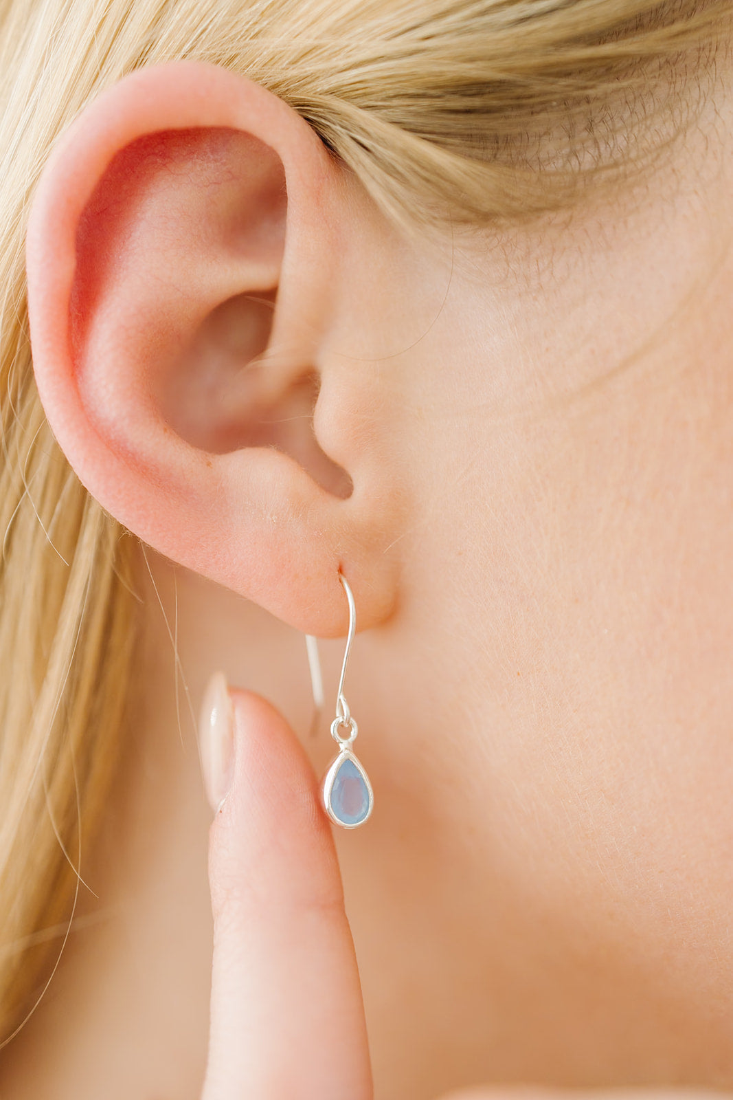 Tiny Blue Chalcedony Teardrop Earrings