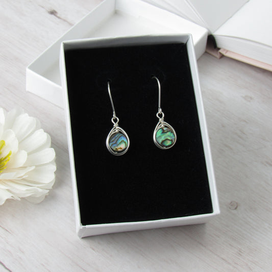8mm Silver Circle Abalone Earrings