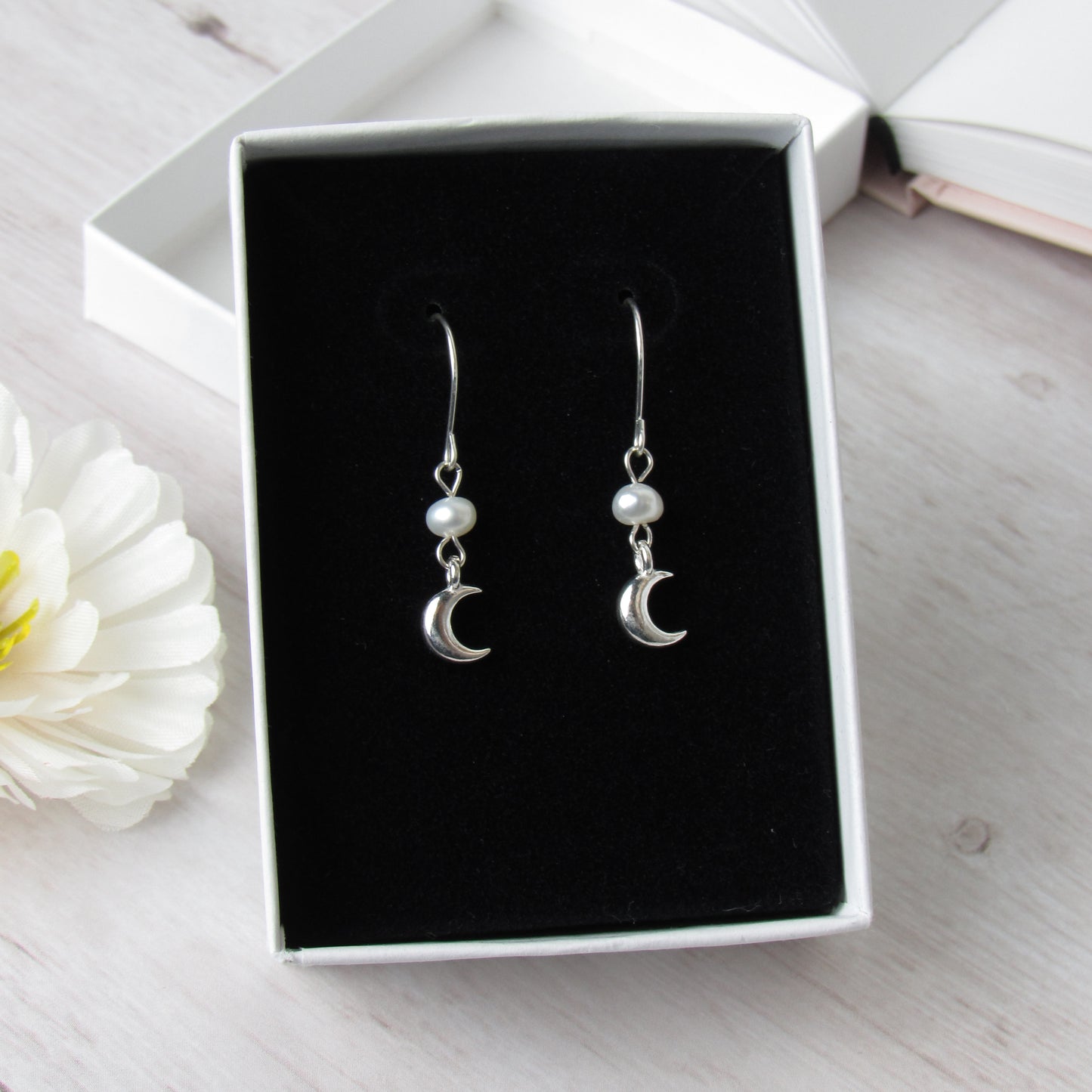 Tiny Silver Moon Earrings