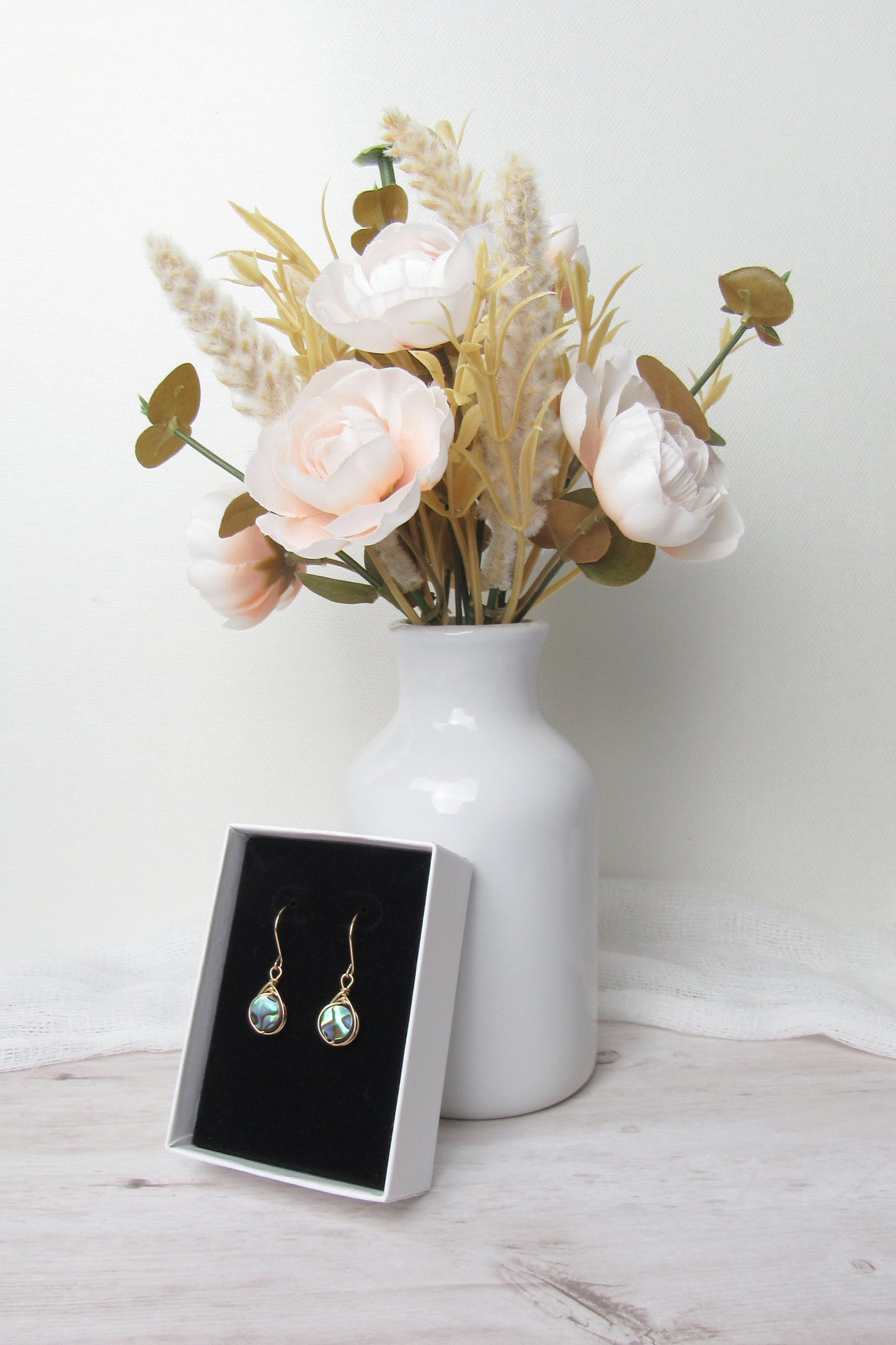 8mm Gold Circle Abalone Earrings