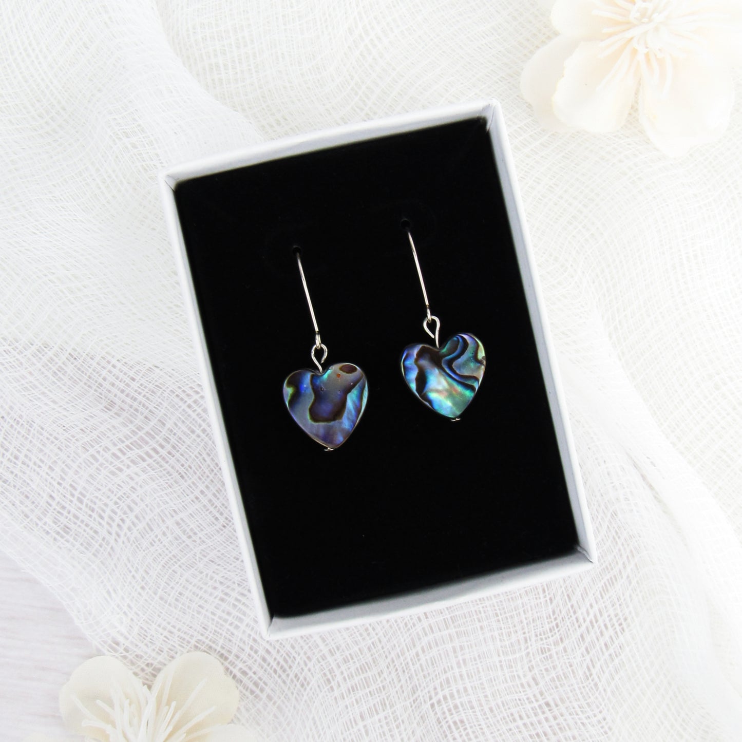 Abalone Heart Dangle Earrings
