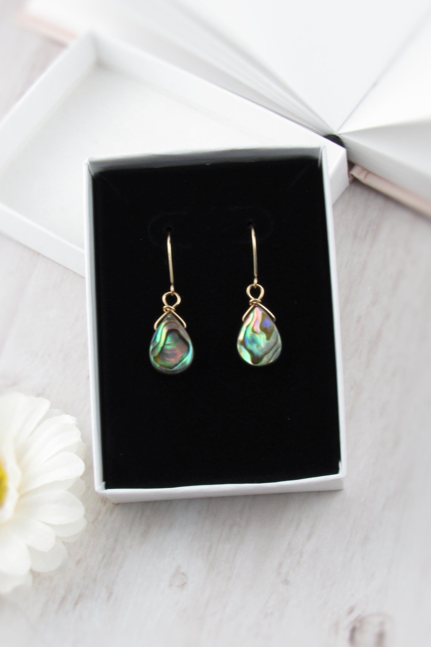 Gold Teardrop Abalone Earrings