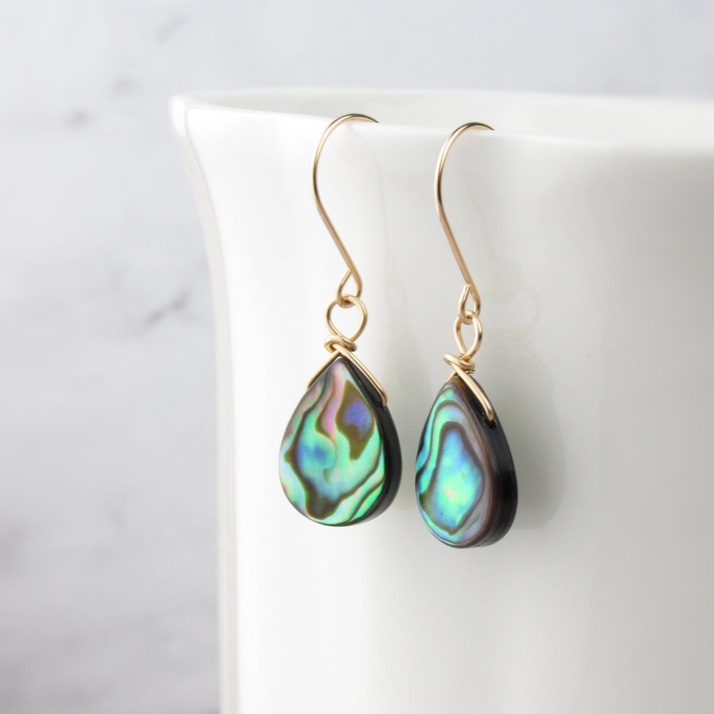 Gold Teardrop Abalone Earrings