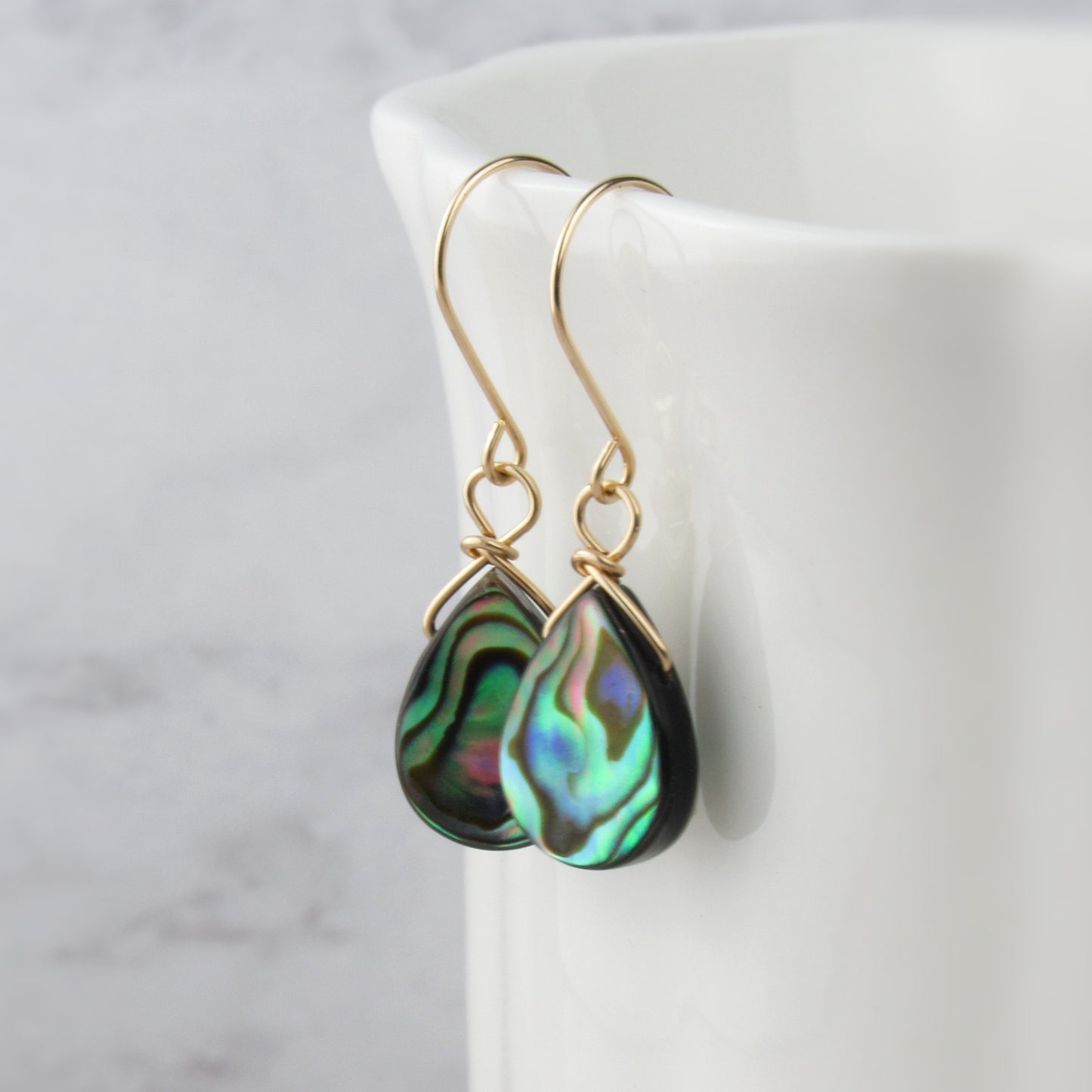 Gold Teardrop Abalone Earrings
