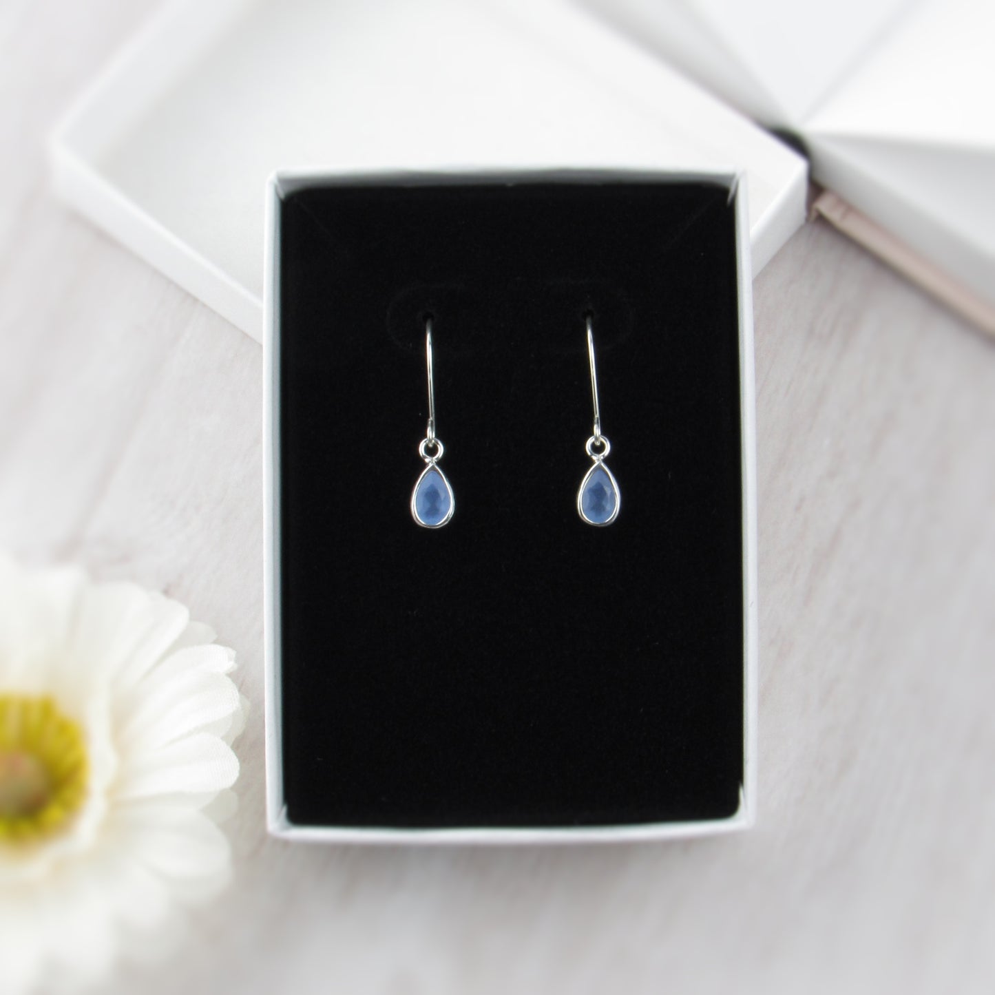 Tiny Blue Chalcedony Teardrop Earrings