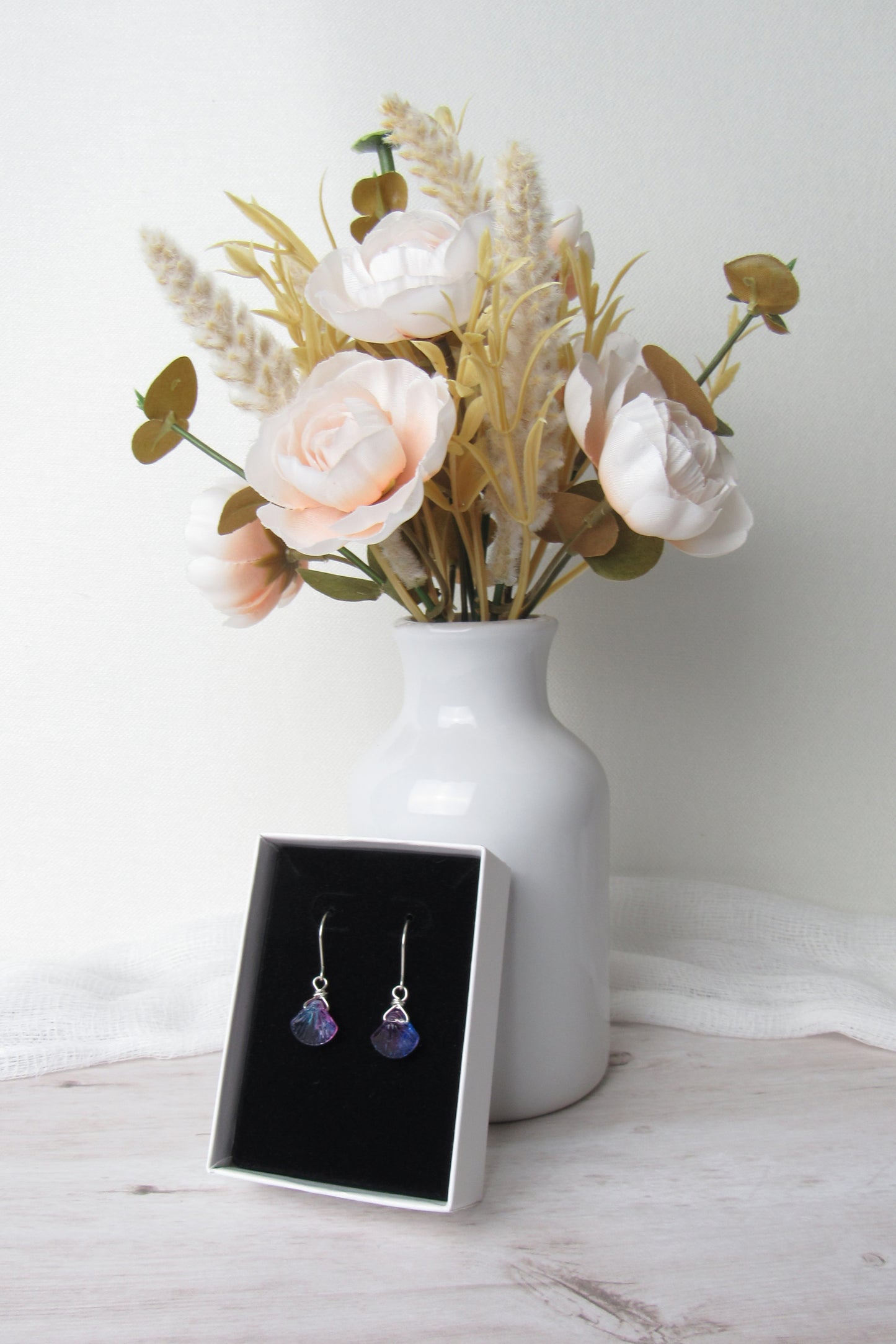 Pink Blue Glass Shell Earrings