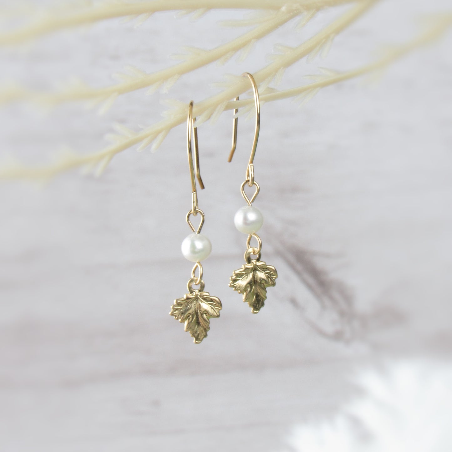 Tiny Gold Leaf Earrings