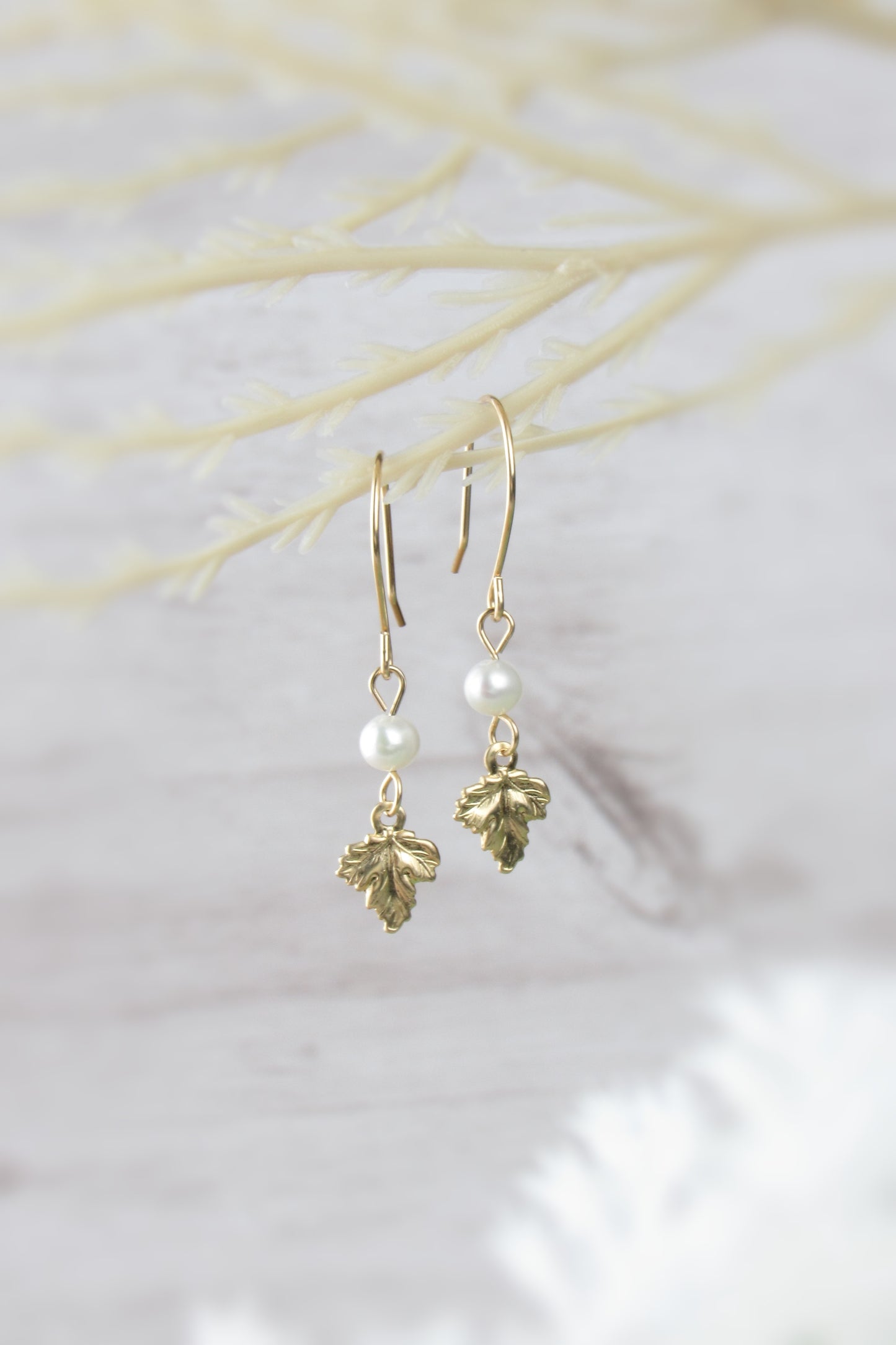 Tiny Gold Leaf Earrings