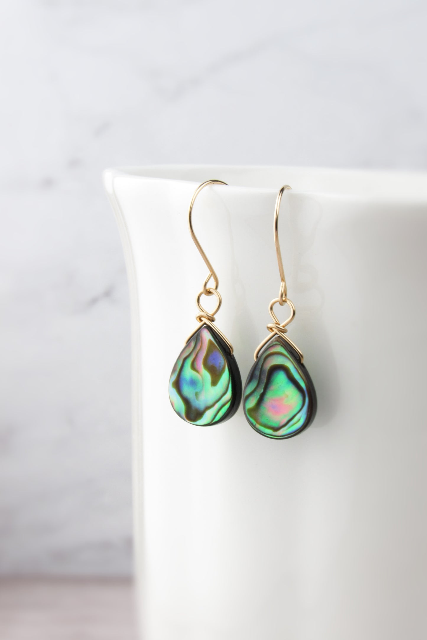 Gold Teardrop Abalone Earrings