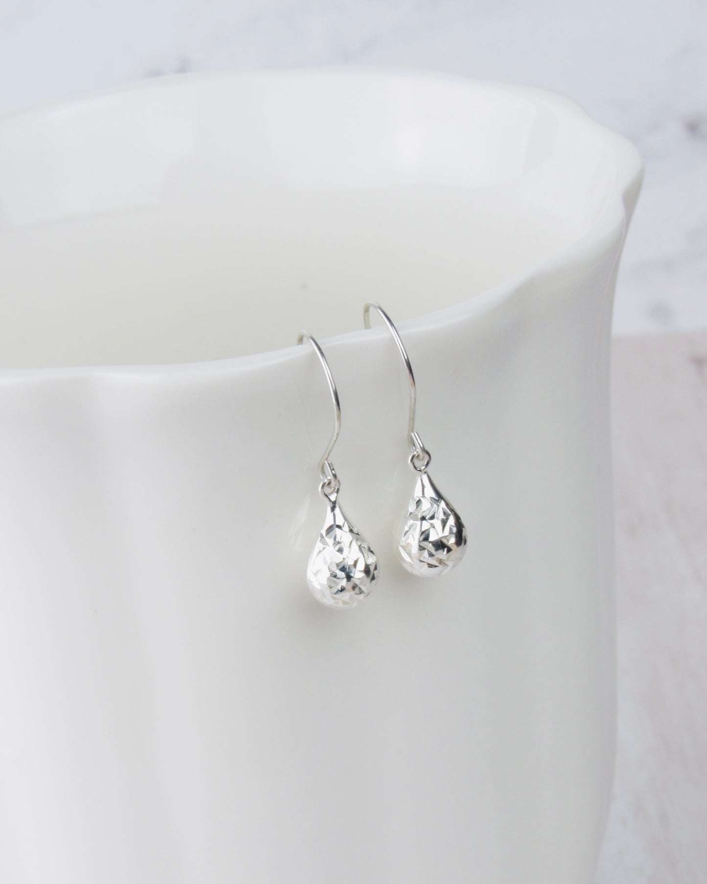 Tiny Faceted Silver Teardrop Earrings