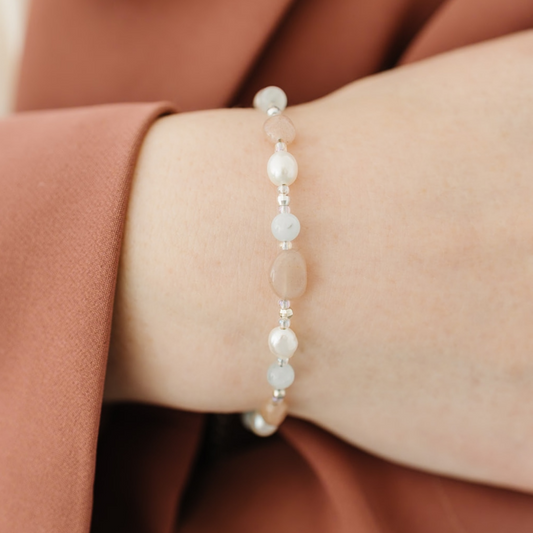 Tiny Moonstone and Freshwater Pearl Bracelet