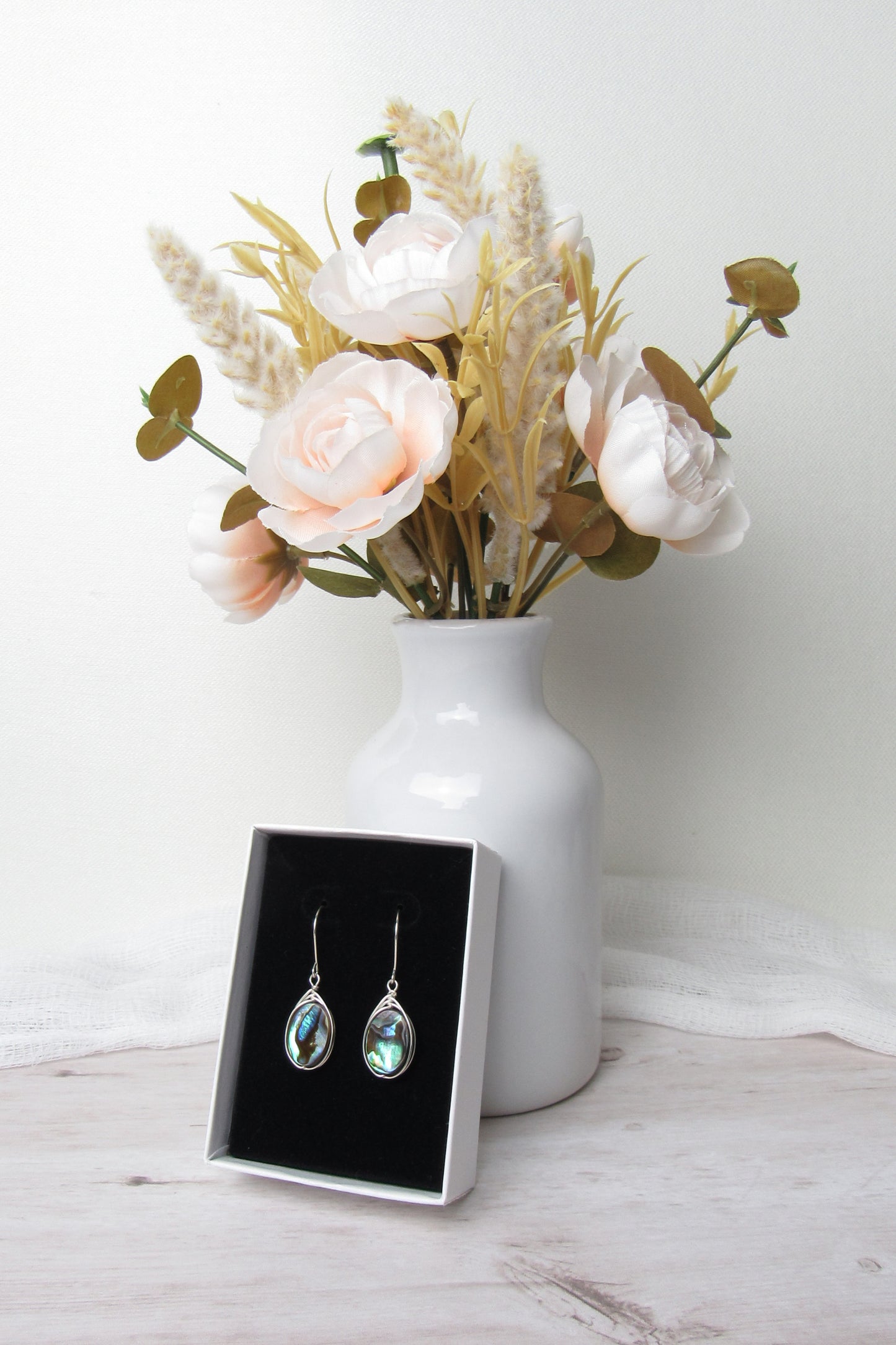 Oval Silver Abalone Earrings