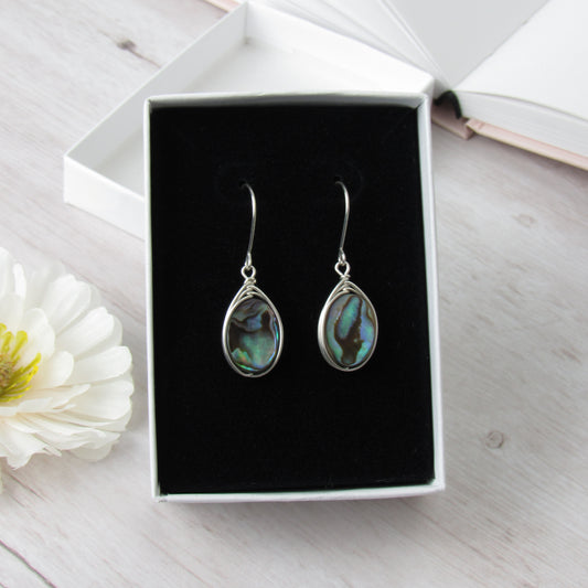 Oval Silver Abalone Earrings