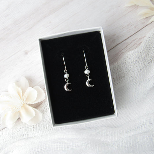 Tiny Silver Moon Earrings