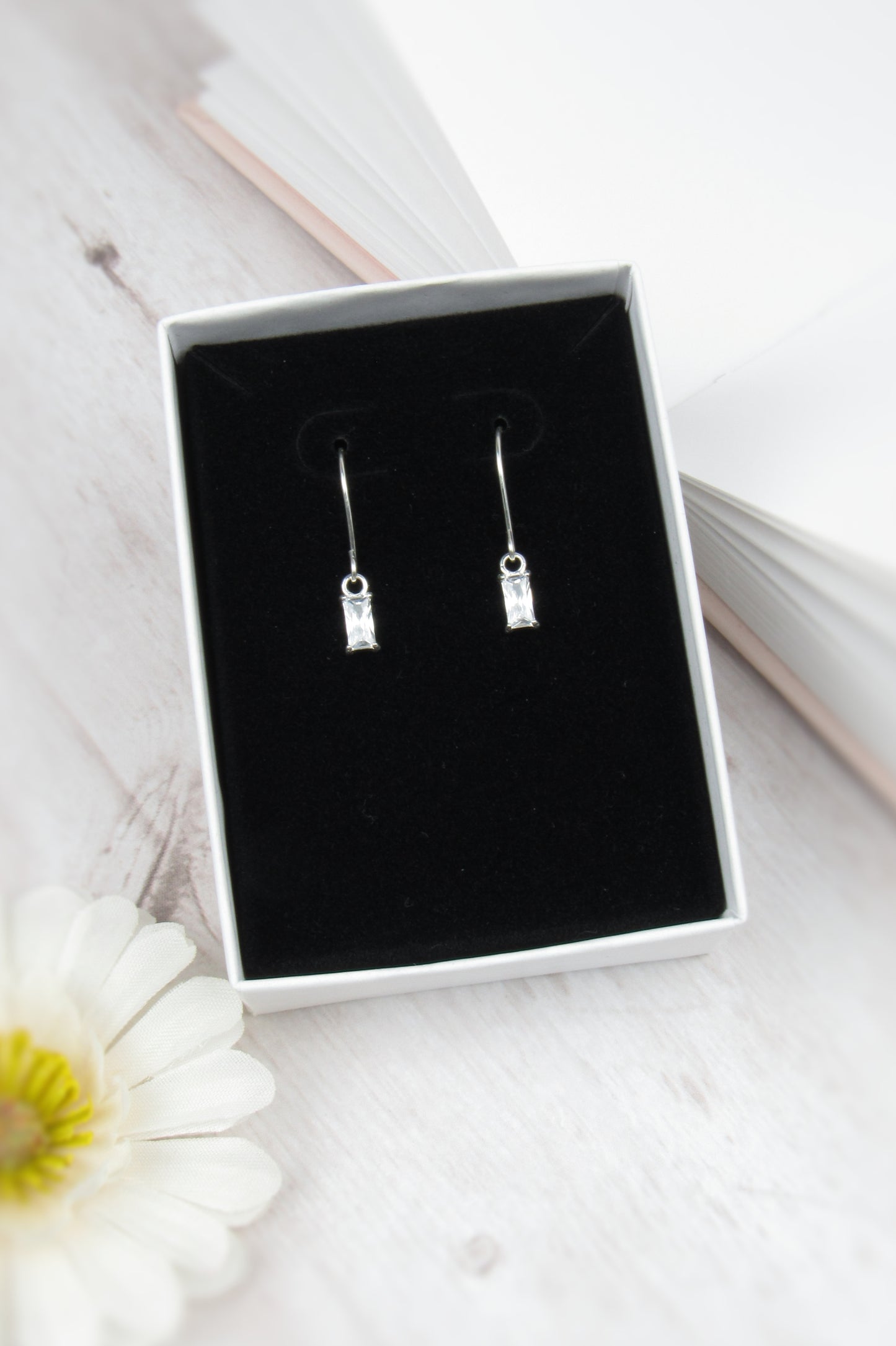 Tiny Baguette Bar Earrings Dangle