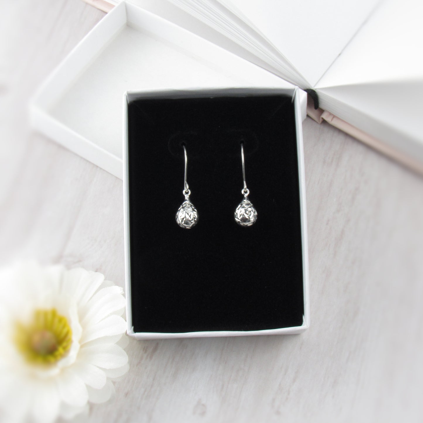 Tiny Faceted Silver Teardrop Earrings