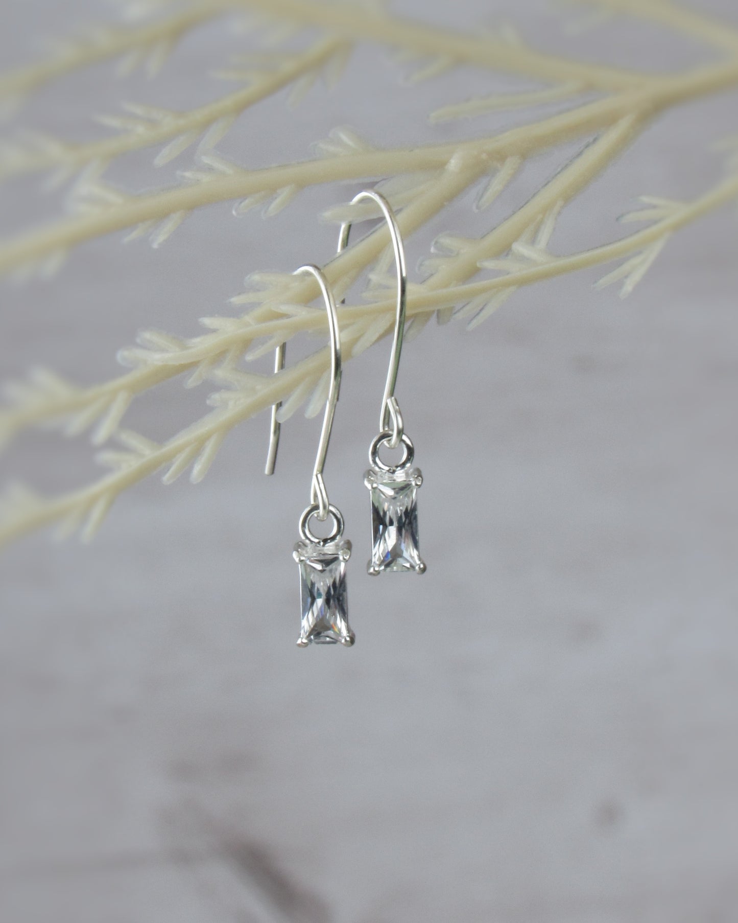 Tiny Baguette Bar Earrings Dangle