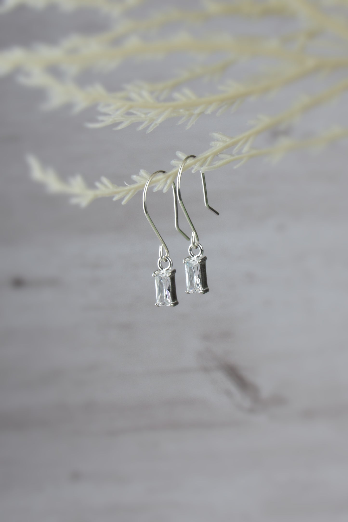 Tiny Baguette Bar Earrings Dangle