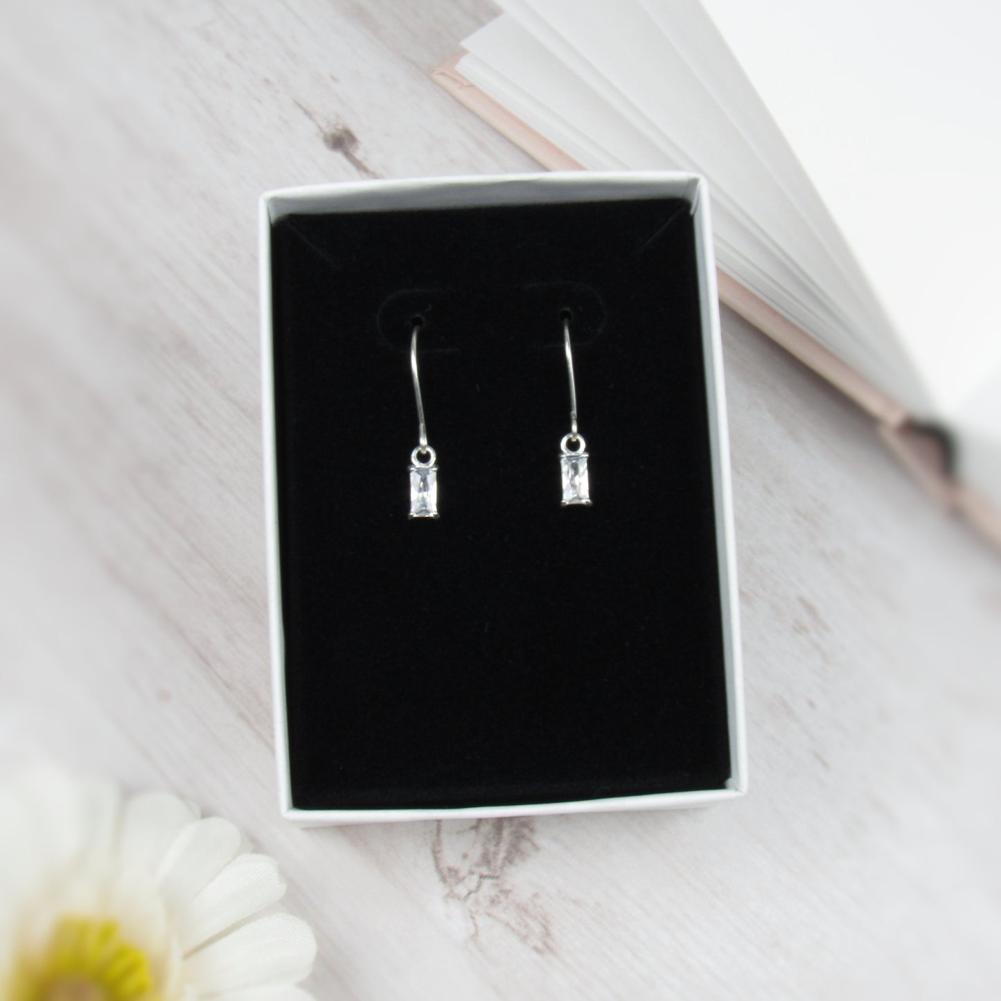 Tiny Baguette Bar Earrings Dangle