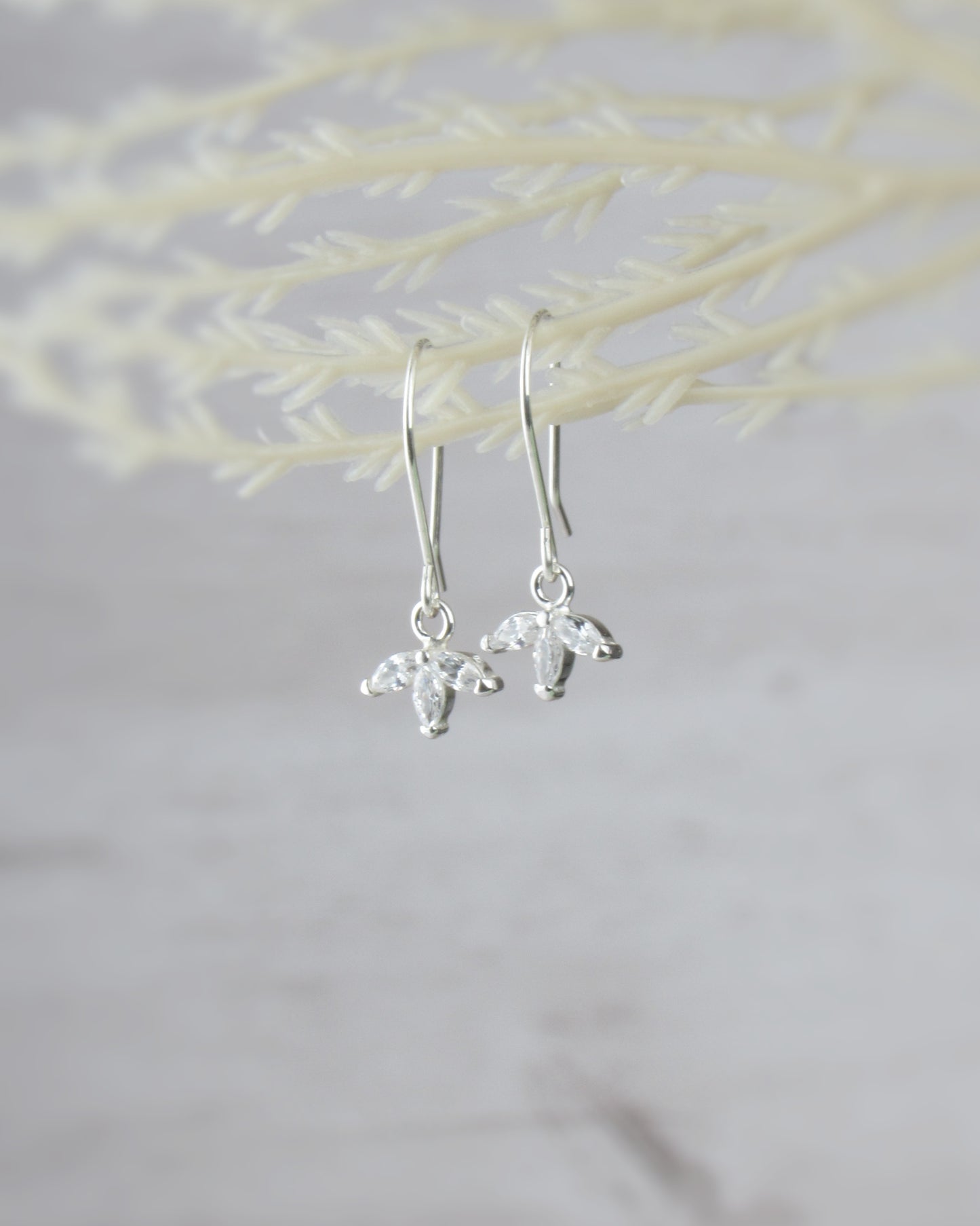 Tiny Silver Leaflet Earrings Dangle