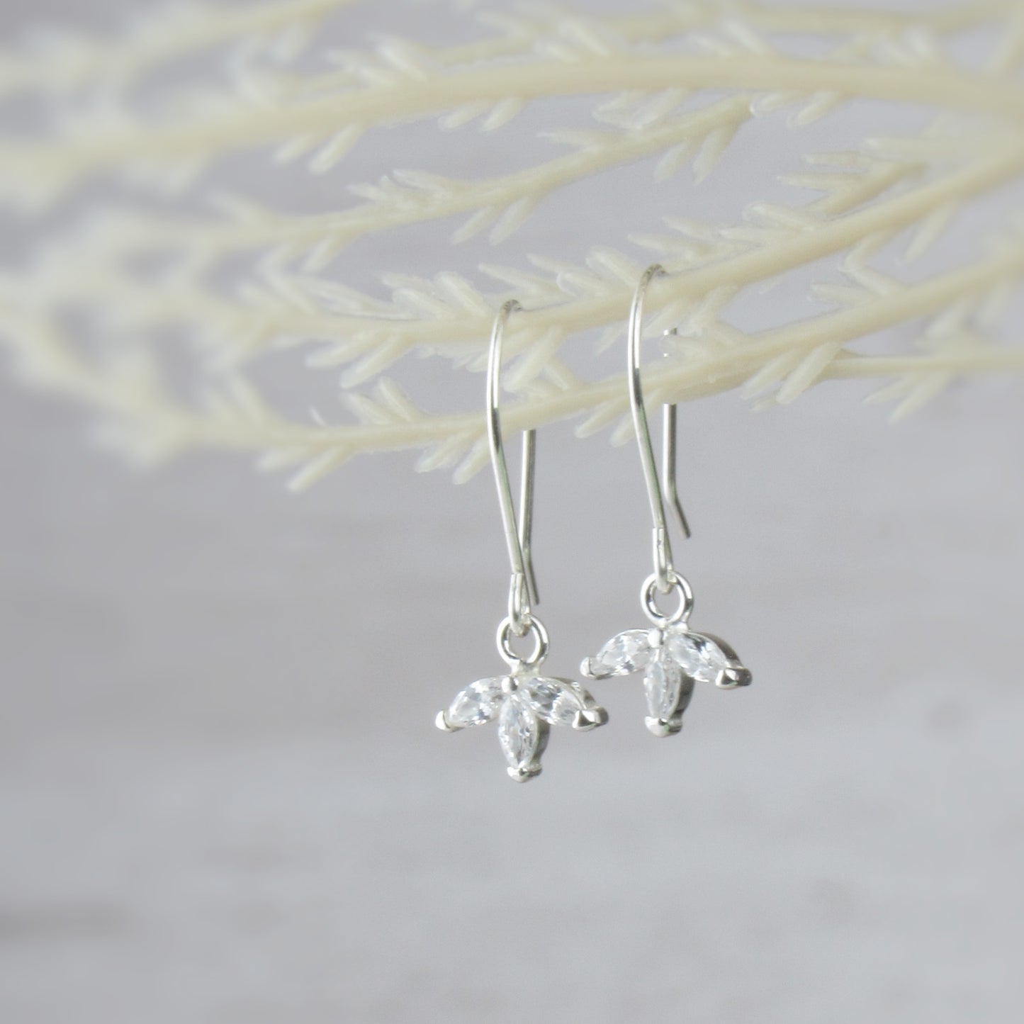 Tiny Silver Leaflet Earrings Dangle