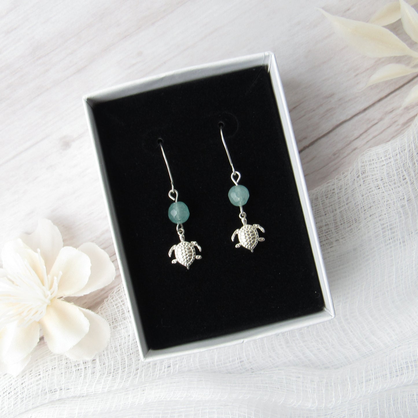 Silver Sea Turtle Dangle Earrings