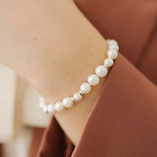 white pearl beaded bracelet for women