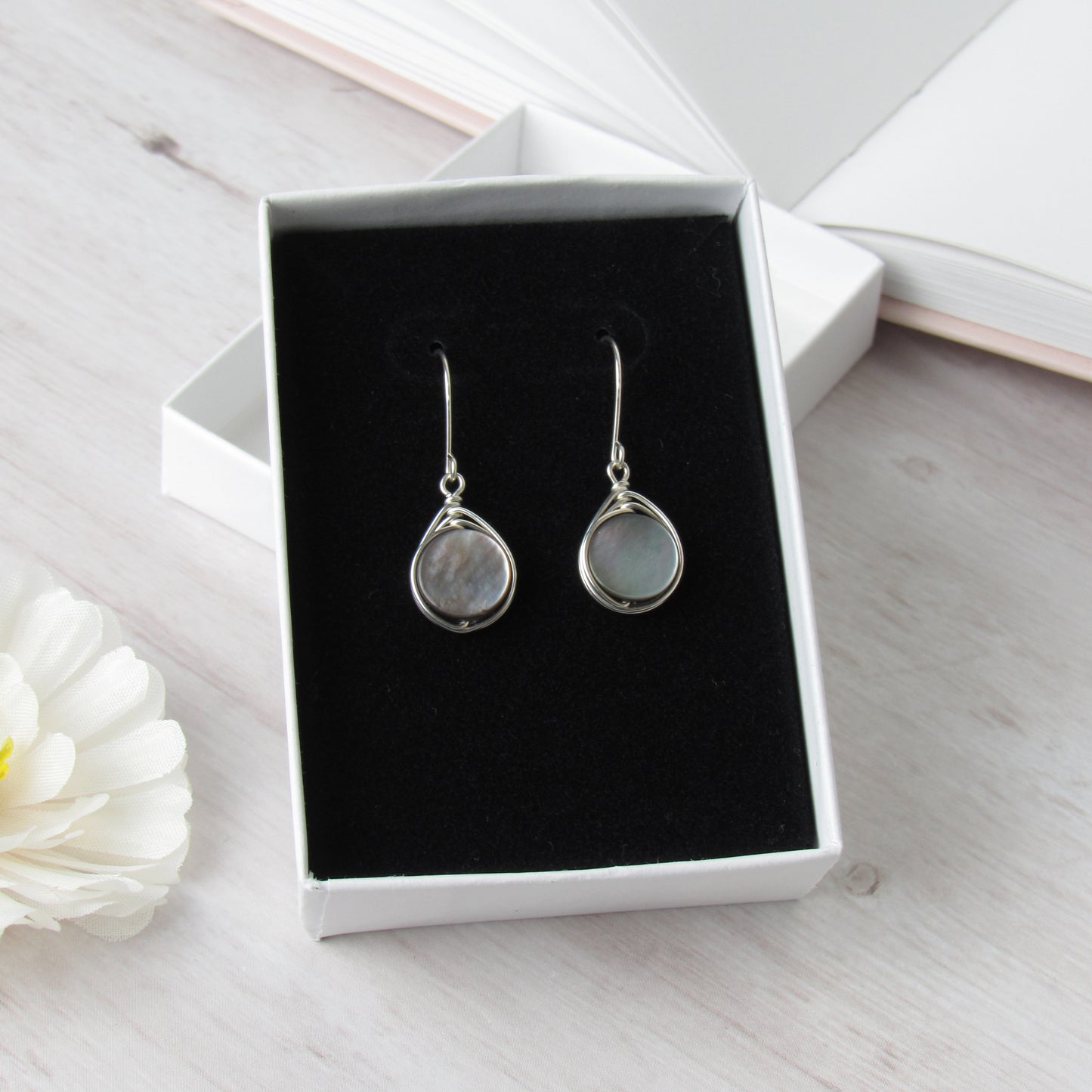 Wire Wrapped Silver Shell Earrings