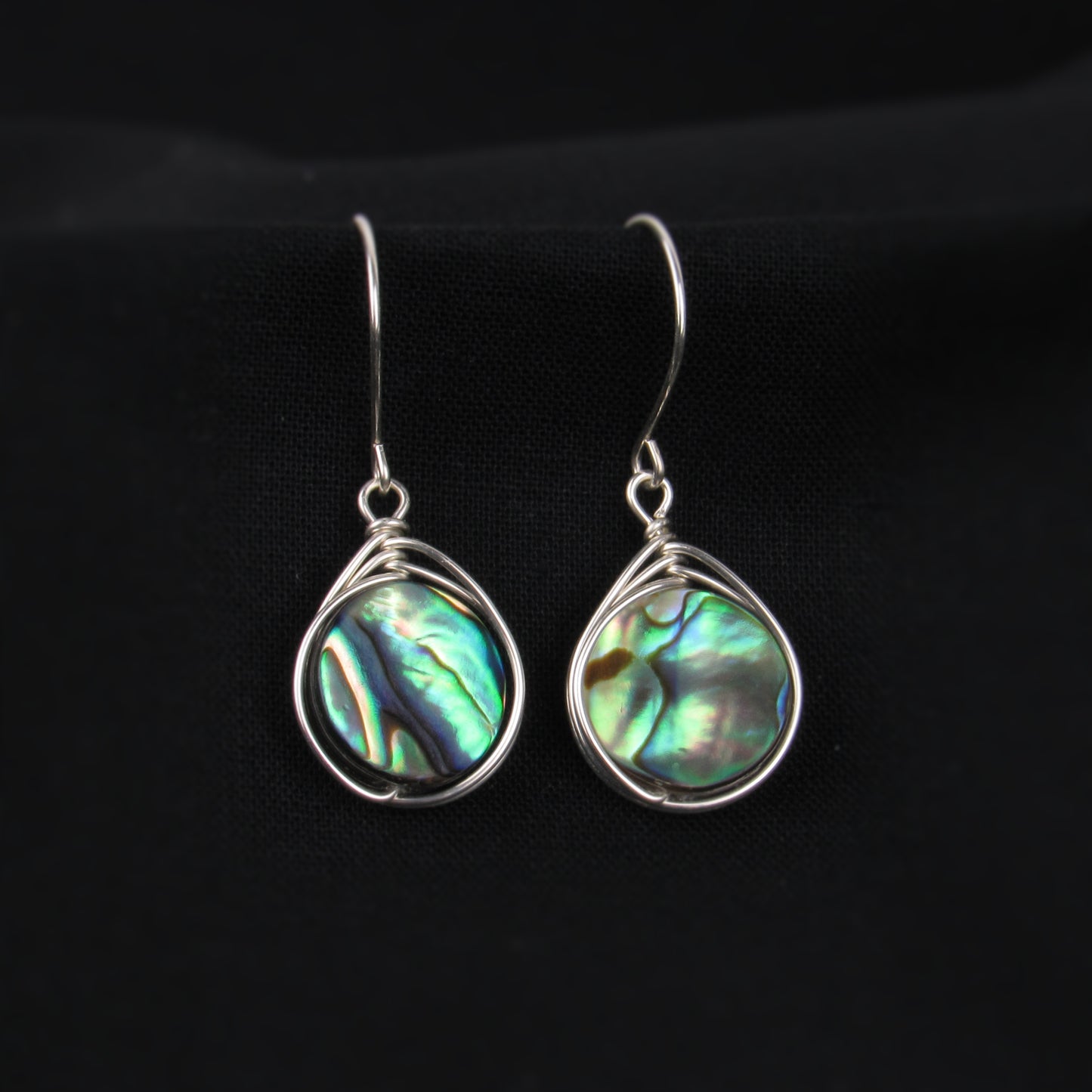 12mm Circle Silver Abalone Earrings