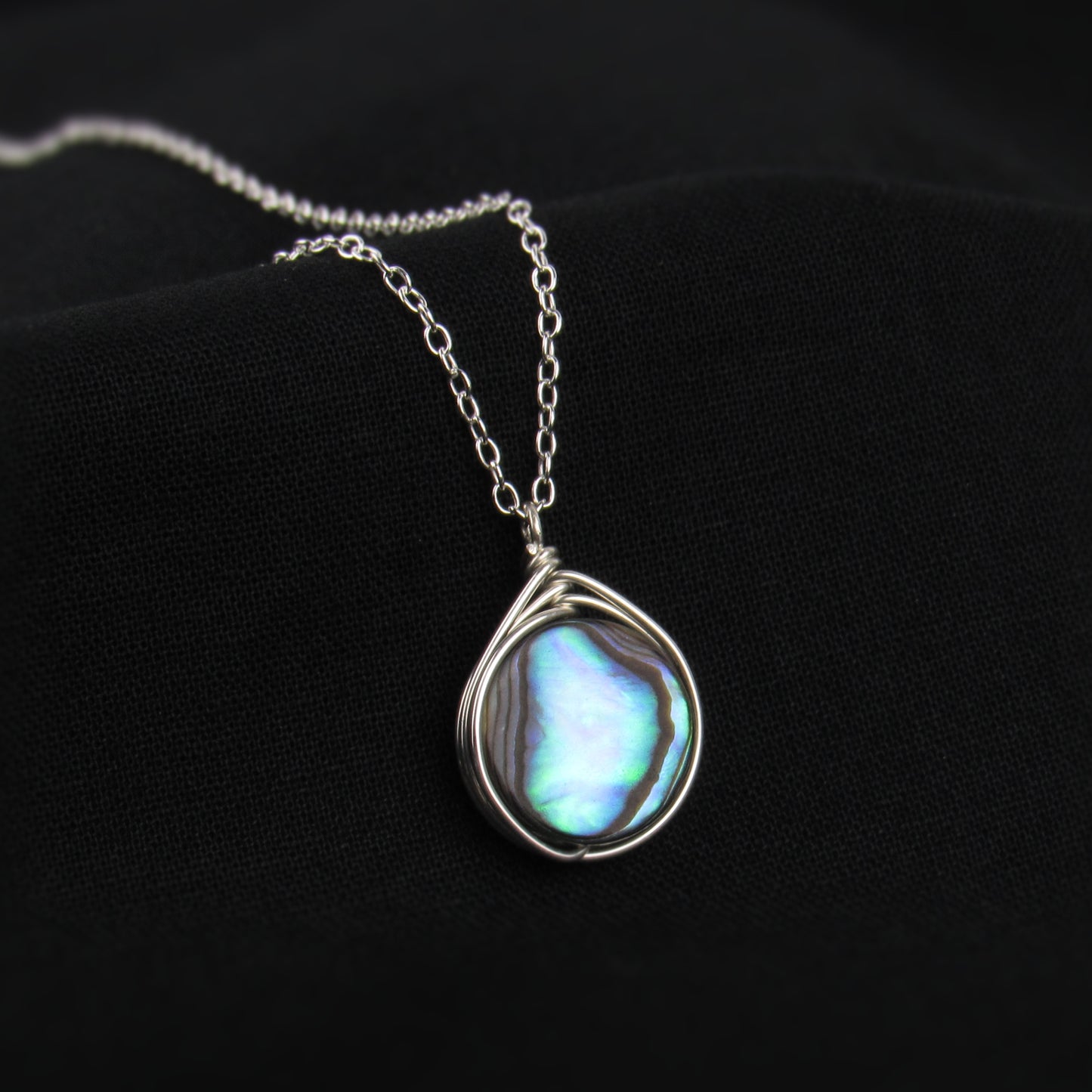 12mm Silver Circle Abalone Necklace