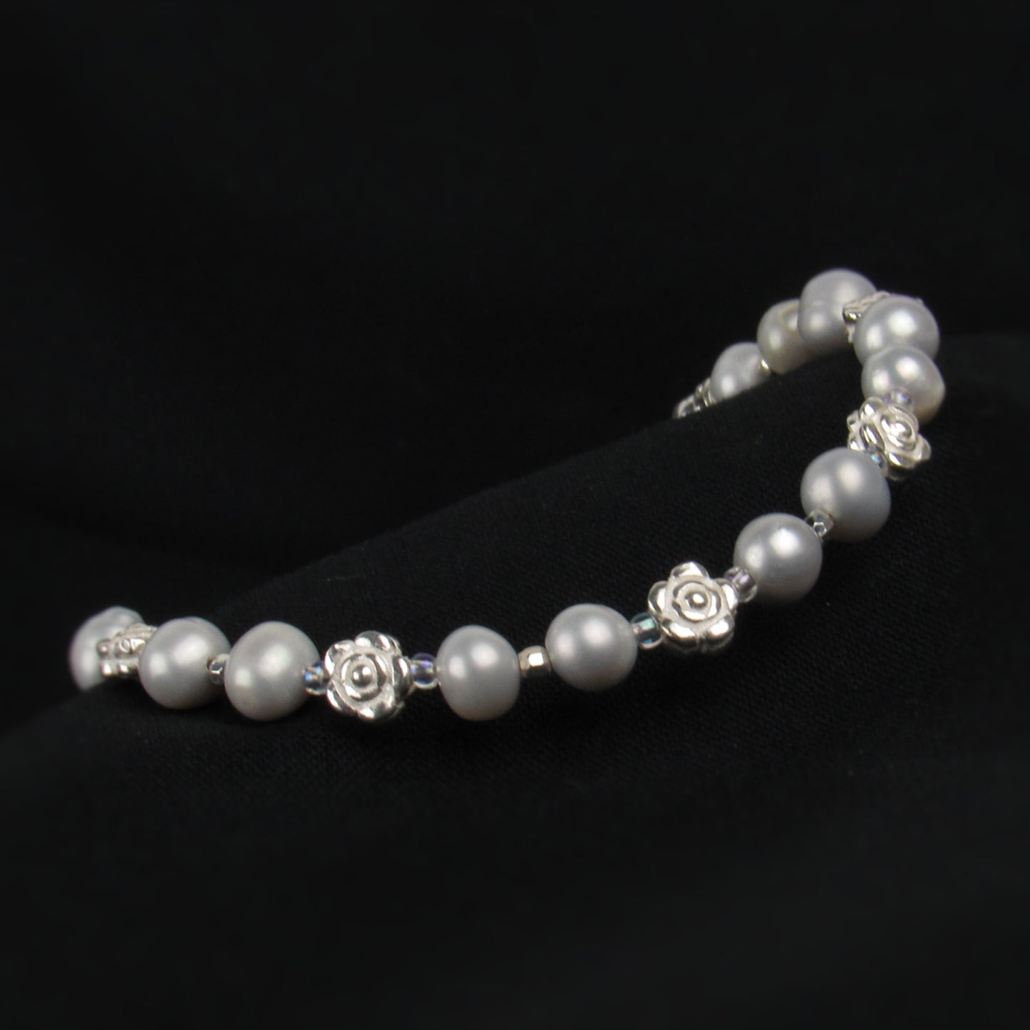 Gray Rose Bracelet with Freshwater Pearls