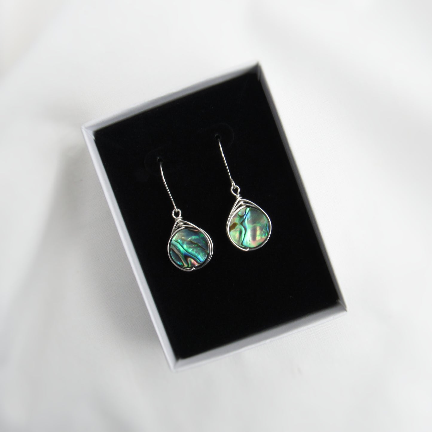 12mm Circle Silver Abalone Earrings
