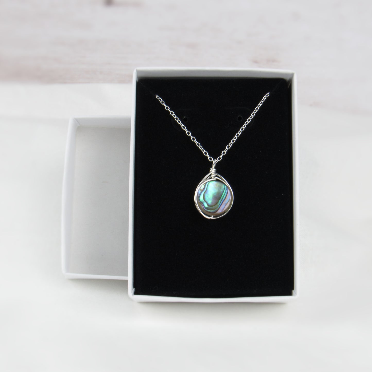 12mm Silver Circle Abalone Necklace