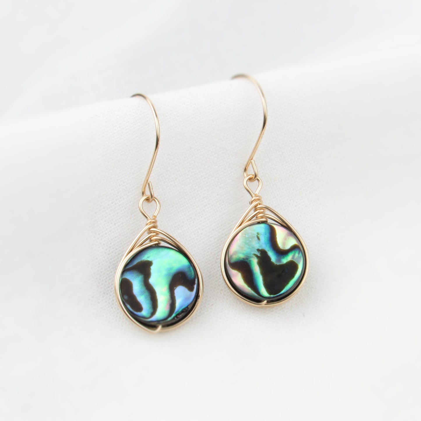 12mm Gold Circle Abalone Earrings