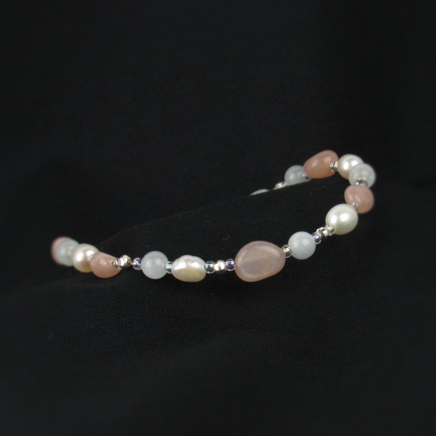 Tiny Moonstone and Freshwater Pearl Bracelet