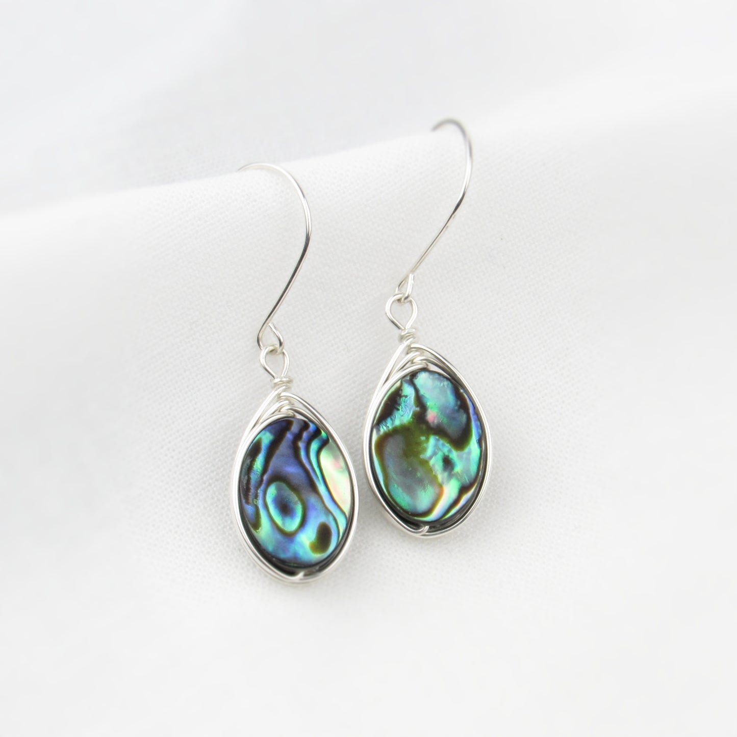 Oval Silver Abalone Earrings