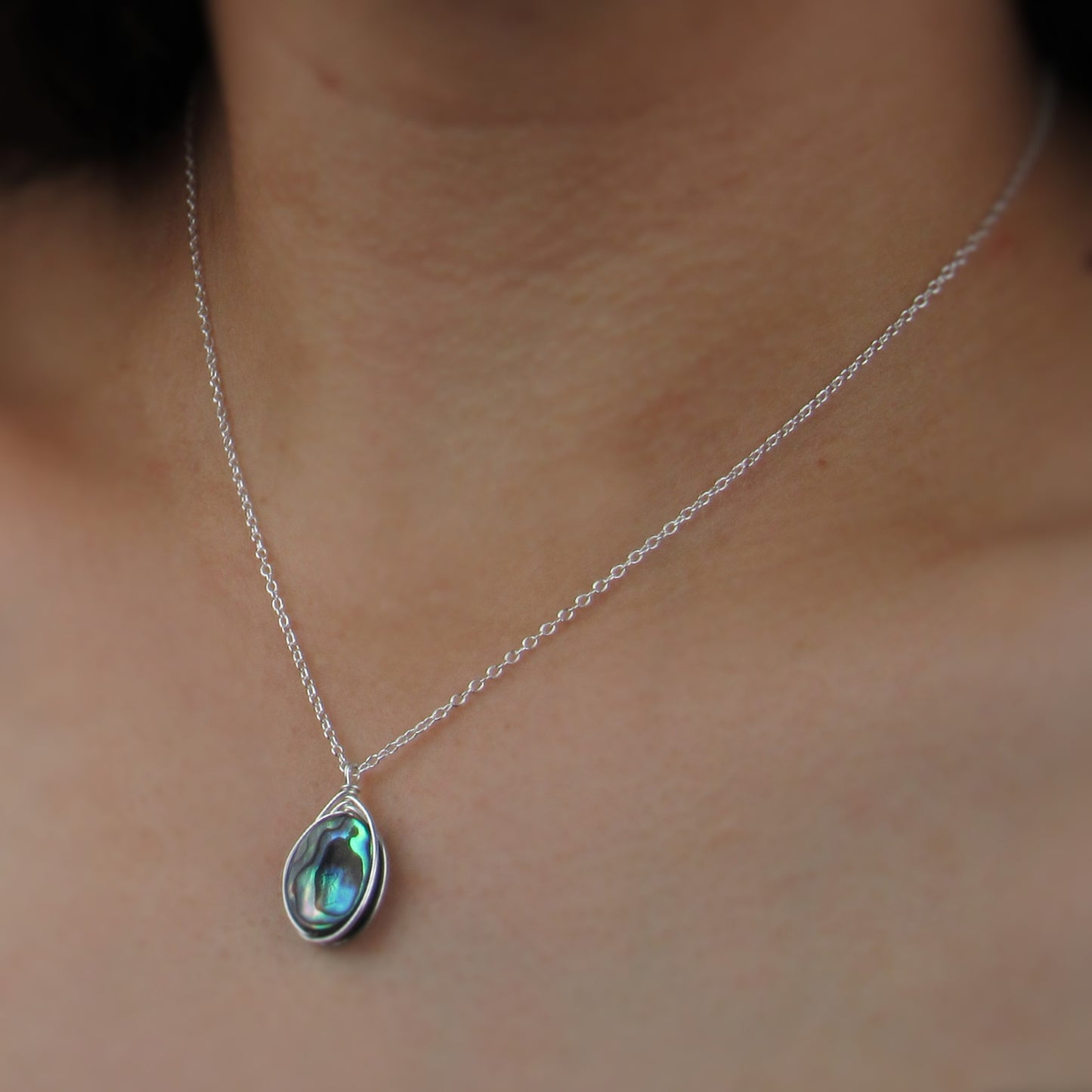 Oval Silver Abalone Necklace