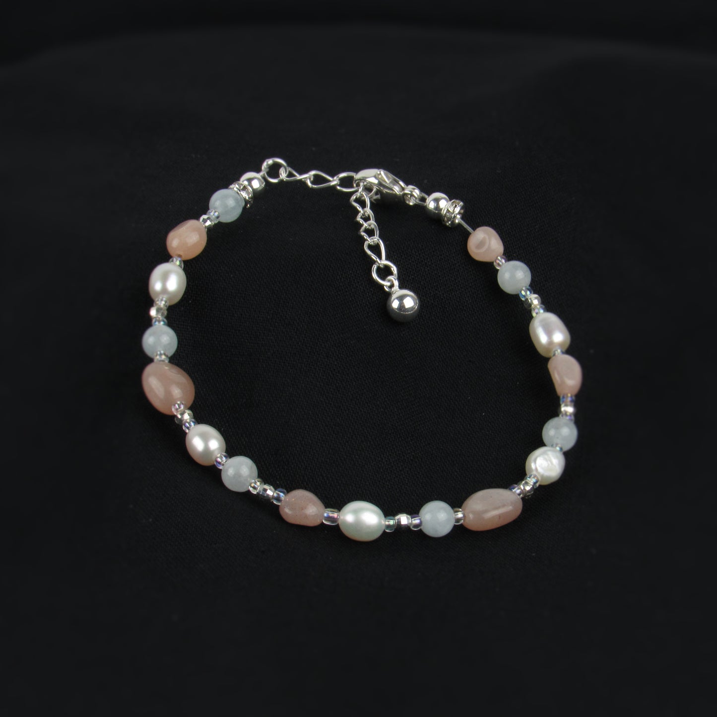 Tiny Moonstone and Freshwater Pearl Bracelet
