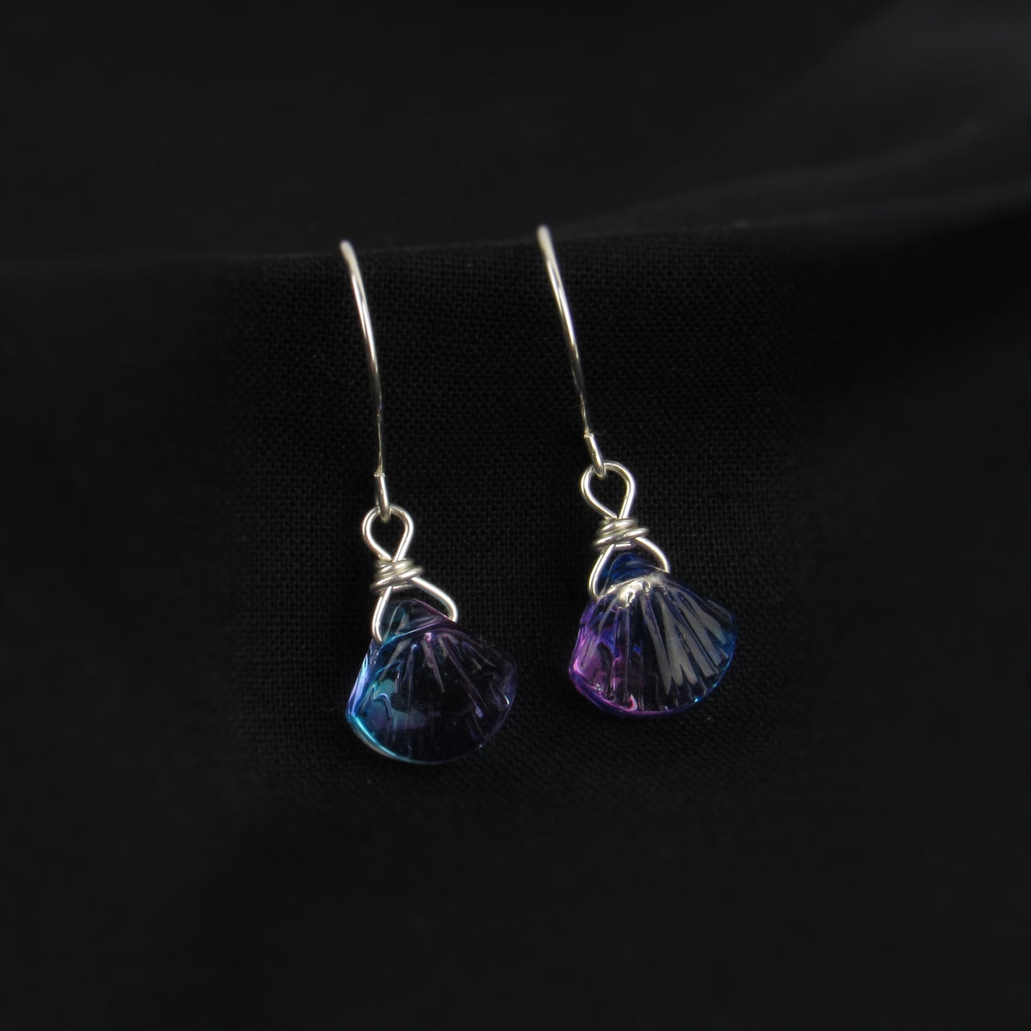 Pink Blue Glass Shell Earrings