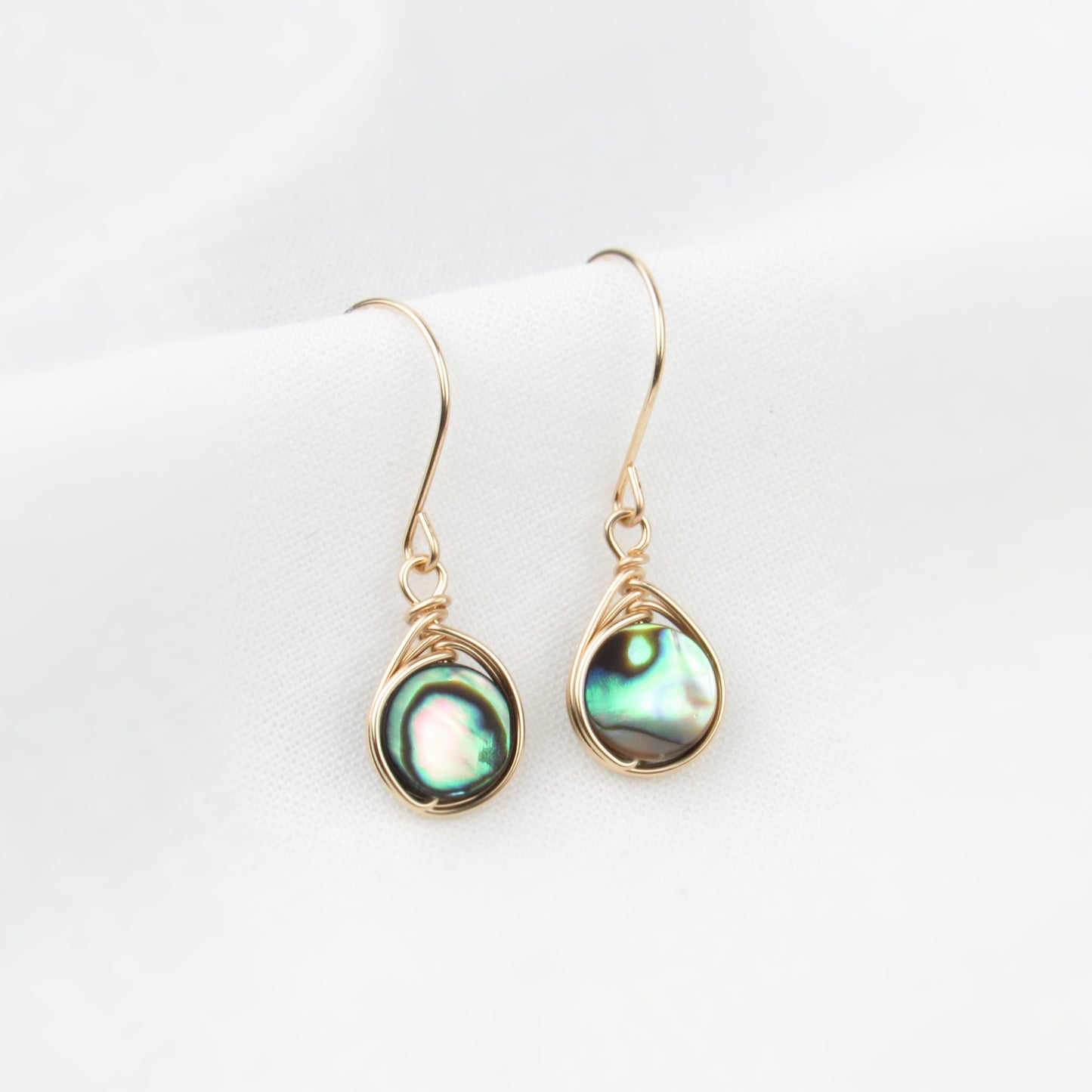 8mm Gold Circle Abalone Earrings
