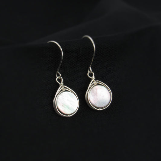 Wire Wrapped Silver Shell Earrings