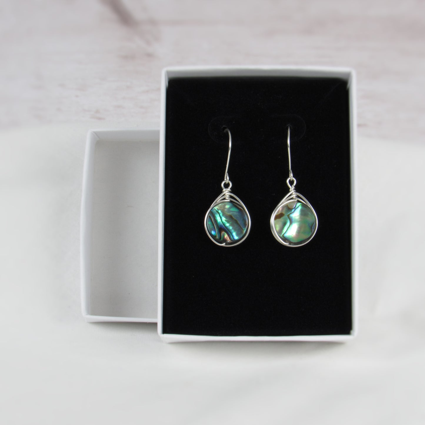 12mm Circle Silver Abalone Earrings
