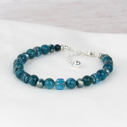 Teal Beaded Bracelet with Apatite Gemstone