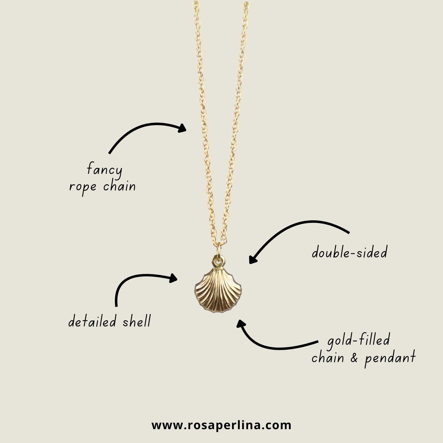 Double-Sided Gold Sea Shell Necklace (14k Gold-Filled)